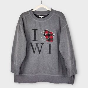Maurices Charcoal Gray I Love WI Sweatshirt 1X Plaid Loose Fit Wisconsin State